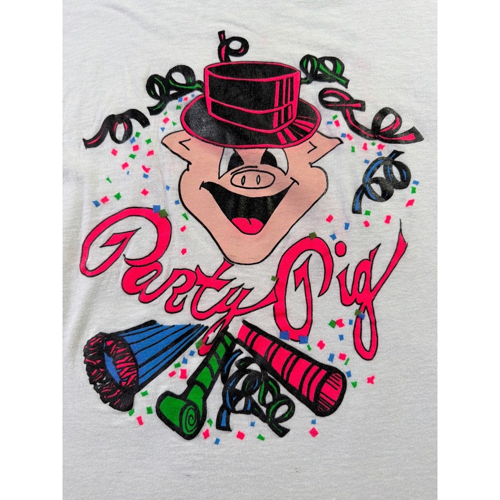 Vintage 90s Party Pig "Let's Party" Shirt XL Made in USA Single Stitch FOTL Tag